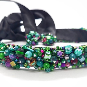 Brau handmade cu pietre verzi, smarald, mov, Accesorii nunta, Bijuterii mireasa, Inele de logodna, verighete, , ARTYNOS