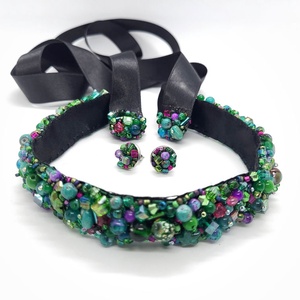 Brau handmade cu pietre verzi, smarald, mov - accesorii nuntă - bijuterii mireasă - inele de logodnă, verighete - Artynos.ro