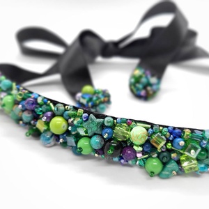 Brau handmade cu pietre verzi, smarald, mov - accesorii nuntă - bijuterii mireasă - inele de logodnă, verighete - Artynos.ro