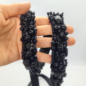 Brau handmade cu pietre negre, gri - accesorii nuntă - bijuterii mireasă - inele de logodnă, verighete - Artynos.ro