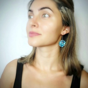 Cercei mari cu pietre turcoaz, bleu - bijuterii - cercei - cercei cerc - Artynos.ro