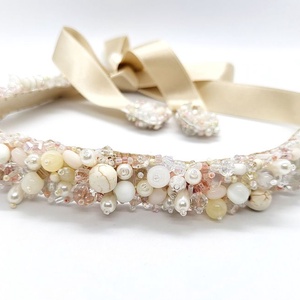 Brau handmade cu pietre albe, roz pudra, crem, bej, Accesorii nunta, Bijuterii mireasa, Inele de logodna, verighete, , ARTYNOS