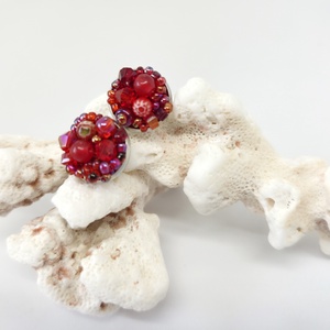Cercei mici cu pietre rosii, Millefiori, , Cusatura, ARTYNOS