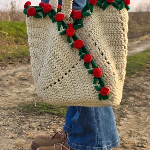 Geantă croșetată buchet - genți și portofele - genți de mână și umăr - geantă mare - Artynos.ro