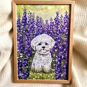 Tablou pictura Popas in lanul de Delphinium-Bichon/ Fundal Floral Delphinium-Lakspur, Casa & Stil de viata, Decoratiuni de casa, Picturi murale, Tablouri/picturi pe panza, Pictura, ARTYNOS