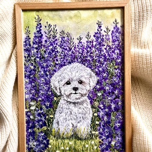 Tablou pictură Popas în lanul de Delphinium-Bichon/ Fundal Floral Delphinium-Lakspur - casă & stil de viață - decorațiuni de casă - picturi murale - tablouri/picturi pe pânză - Artynos.ro