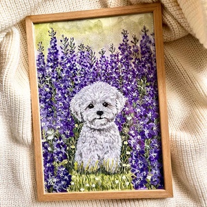 Tablou pictură Popas în lanul de Delphinium-Bichon/ Fundal Floral Delphinium-Lakspur - casă & stil de viață - decorațiuni de casă - picturi murale - tablouri/picturi pe pânză - Artynos.ro