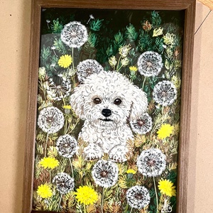 Tablou pictura Vraja Păpădiilor-Bichon în păpădii - casă & stil de viață - decorațiuni de casă - picturi murale - tablouri/picturi pe pânză - Artynos.ro