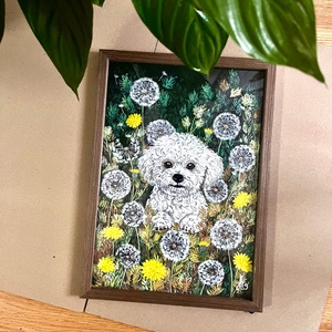 Tablou pictura Vraja Păpădiilor-Bichon în păpădii - casă & stil de viață - decorațiuni de casă - picturi murale - tablouri/picturi pe pânză - Artynos.ro