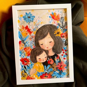 Tablou pictura Dragoste de mama-Mama si fiica-Imbratisare - Artynos.ro