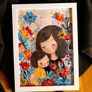 Tablou pictură Dragoste de mamă-Mama și fiica-Îmbrățisare - casă & stil de viață - decorațiuni de casă - picturi murale - tablouri/picturi pe pânză - Artynos.ro