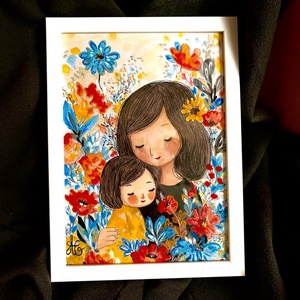 Tablou pictură Dragoste de mamă-Mama și fiica-Îmbrățisare - casă & stil de viață - decorațiuni de casă - picturi murale - tablouri/picturi pe pânză - Artynos.ro