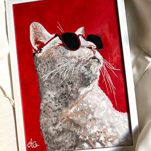 Tablou pictura White Cat with sunglasses, Casa & Stil de viata, Decoratiuni de casa, Picturi murale, Tablouri/picturi pe panza, Pictura, Pictura realizata manual in guasa.  
Hartie speciala de 300g/mp. Dimensiune tablou: A4. 
Tabloul vi..., ARTYNOS