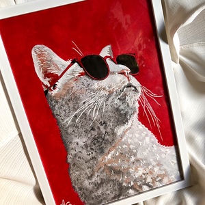 Tablou pictură White Cat with sunglasses - casă & stil de viață - decorațiuni de casă - picturi murale - tablouri/picturi pe pânză - Artynos.ro