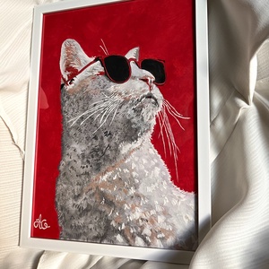 Tablou pictură White Cat with sunglasses - casă & stil de viață - decorațiuni de casă - picturi murale - tablouri/picturi pe pânză - Artynos.ro