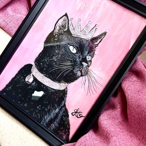 Tablou pictura The Queen Cat/Regina Pisicilor, Casa & Stil de viata, Decoratiuni de casa, Picturi murale, Tablouri/picturi pe panza, , Pictura realizata manual in guasa.  
Hartie speciala de 300g/mp. Dimensiune tablou: A4. 
Tabloul vi..., ARTYNOS