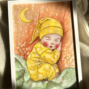 Tablou pictura Cute Baby sleep, Casa & Stil de viata, Decoratiuni de casa, Picturi murale, Tablouri/picturi pe panza, Pictura, Pictura realizata manual in guasa.  
Hartie speciala de 300g/mp. Dimensiune tablou: A4. 
 Tabloul v..., ARTYNOS