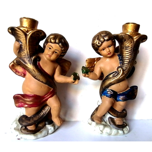 Îngerași drăguți cu sfeșnice, statuete ceramice - crăciun - decorațiuni de crăciun de casă - decor pentru masă de crăciun - Artynos.ro