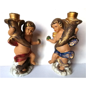 Îngerași drăguți cu sfeșnice, statuete ceramice - crăciun - decorațiuni de crăciun de casă - decor pentru masă de crăciun - Artynos.ro