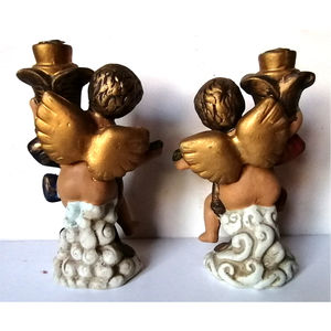 Îngerași drăguți cu sfeșnice, statuete ceramice - crăciun - decorațiuni de crăciun de casă - decor pentru masă de crăciun - Artynos.ro