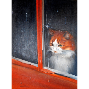 Pisicuță privind pe fereastră, pictură în ulei - arte vizuale și accesorii  - picturi - pictură în ulei - Artynos.ro