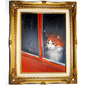 Pisicuță privind pe fereastră, pictură în ulei - arte vizuale și accesorii  - picturi - pictură în ulei - Artynos.ro