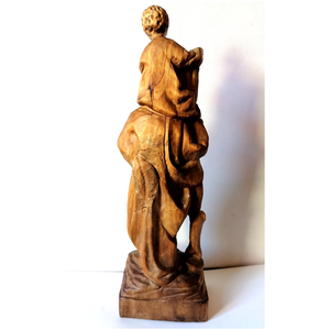 Statuie sculptată vintage a Sfântului Cristofor cu pruncul Iisus la gât - arte vizuale și accesorii  - sculptură - statuie lemn - Artynos.ro