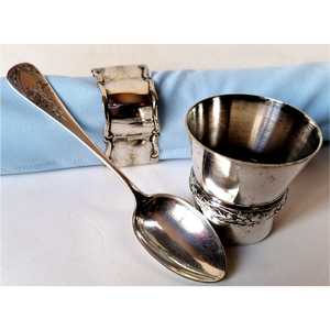 Set de botez vintage din argint și placat cu argint - îmbrăcăminte și modă - haine bebeluși și copii - rochii botez - Artynos.ro