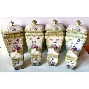 Set frumos de suporturi pentru condimente din faianță antică - casă & stil de viață - echipamente de bucătărie - accesorii de depozitare  - recipient de condimente - Artynos.ro