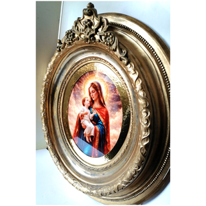 Ramă ovală antică mare cu Maria și Iisus, imagine pe porțelan - casă & stil de viață - accesorii religioase - icoane cu sfinți - Artynos.ro