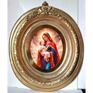 Ramă ovală antică mare cu Maria și Iisus, imagine pe porțelan - casă & stil de viață - accesorii religioase - icoane cu sfinți - Artynos.ro