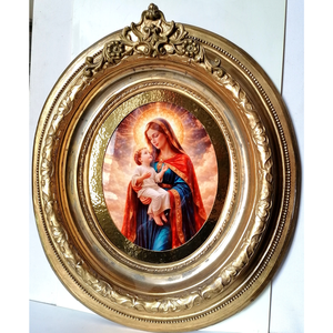 Rama ovala antica mare cu Maria si Iisus, imagine pe portelan - Artynos.ro