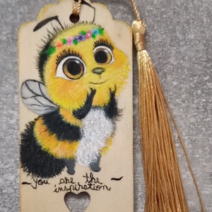 semn de carte din lemn Bee, Arte vizuale si accesorii , Picturi, Pictura acrilica, Pictura, ARTYNOS