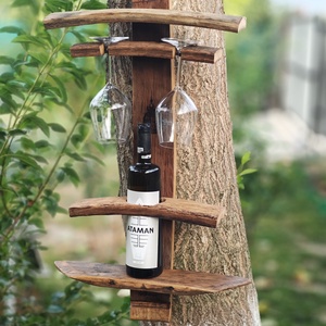 Suport pentru o sticlă cu vin și 2 pahare Eleganța Lemnului Reciclat - casă & stil de viață - accesorii pentru echipamente de bucătărie - accesorii de servire - suporturi pahare - Artynos.ro