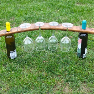 Suport pentru 2 sticle și 4 pahare dintr-o doagă veche de butoi recuperat - casă & stil de viață - decorațiuni de casă - decorațiuni de masă și rafturi - decorațiuni de masă - Artynos.ro