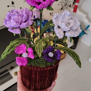Ghiveci ornament trandafiri mov din sârmă plușată! - casă & stil de viață - decorațiuni de casă - accesorii florale - buchete de flori - Artynos.ro
