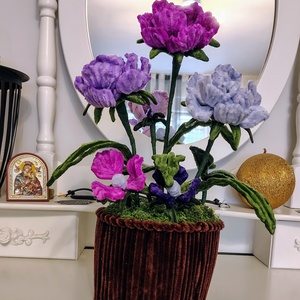 Ghiveci ornament trandafiri mov din sârmă plușată! - casă & stil de viață - decorațiuni de casă - accesorii florale - buchete de flori - Artynos.ro