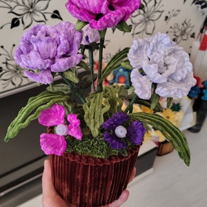 Ghiveci ornament trandafiri mov din sârmă plușată! - casă & stil de viață - decorațiuni de casă - accesorii florale - buchete de flori - Artynos.ro