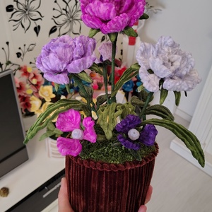Ghiveci ornament trandafiri mov din sârmă plușată! - casă & stil de viață - decorațiuni de casă - accesorii florale - buchete de flori - Artynos.ro