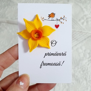 Broșă mărțișor narcise - bijuterii - broșe - Artynos.ro