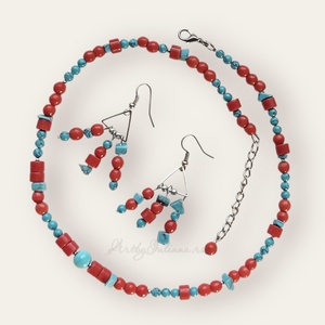 Set handmade cu coral si turcoaz Riviera Maya - Artynos.ro