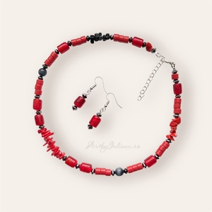 Set handmade cu coral Rosu si negru - Artynos.ro
