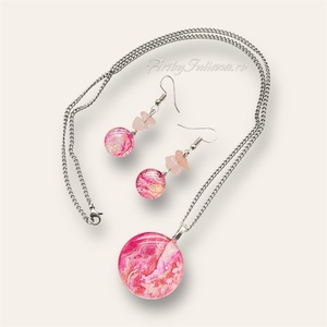 Set handmade cu sticlă pictată Super roz, Bijuterii, Seturi de bijuterii, Confecționarea bijuteriilor, ARTYNOS