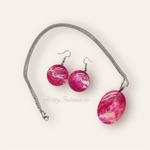 Set handmade cu sticlă pictată Viața în roz, Bijuterii, Seturi de bijuterii, Confecționarea bijuteriilor, ARTYNOS