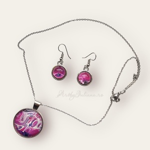 Set handmade cu sticlă pictată Bule roz - Artynos.ro