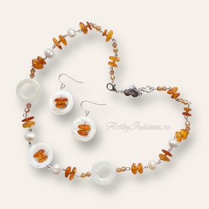 Set handmade Chihlimbar și perle - bijuterii - seturi de bijuterii - Artynos.ro