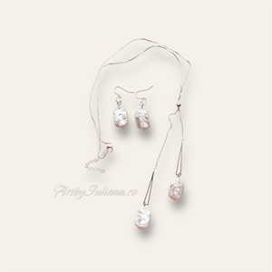 Set handmade cu argint 925 si perle baroc Alb pur - accesorii nuntă - bijuterii mireasă - set bijuterii de mireasă - Artynos.ro