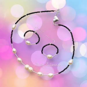 Set handmade cu argint 925 si perle Noapte de petrecere - Artynos.ro