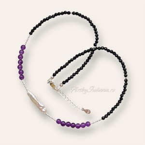 Colier handmade cu perle, pietre semipretioase si argint Amintiri violete - bijuterii - coliere - coliere cu mărgele - Artynos.ro