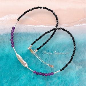 Colier handmade cu perle, pietre semipretioase si argint Amintiri violete - Artynos.ro